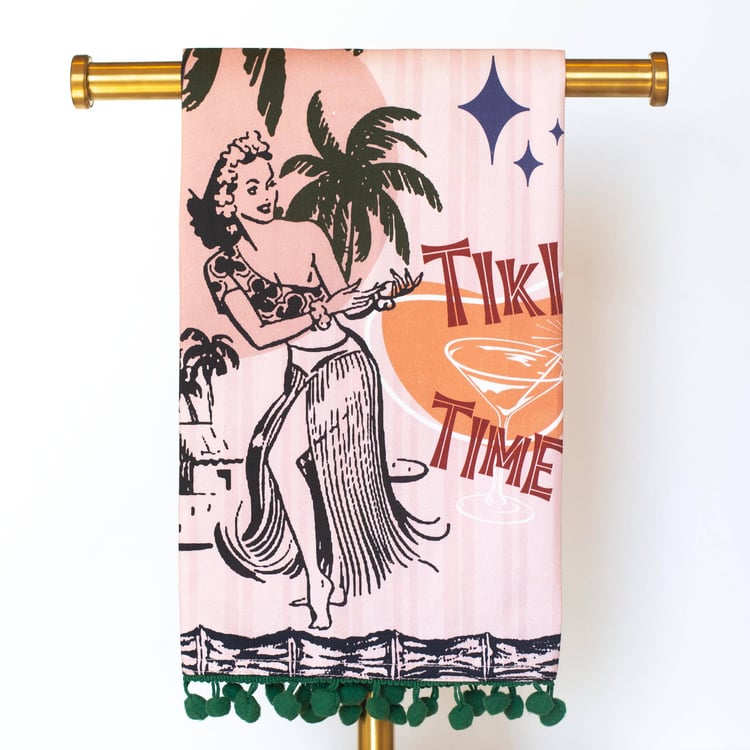 Tiki Time Luau Bar Towel with Trim