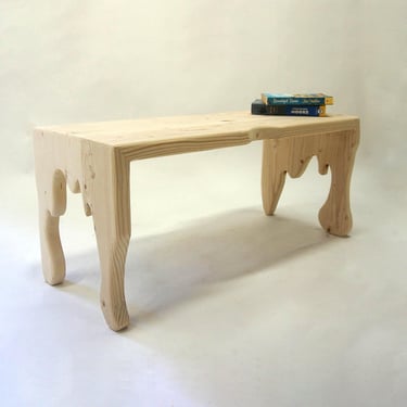 Dripping Edge, Solid Pine Wood Art Deco Bench - Raw 