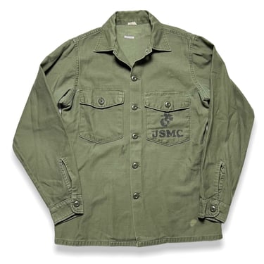 Vintage 1970s OG-107 US Marine Corps Utility Shirt ~ fits S ~ Military Uniform ~ Fatigues ~ Vietnam War ~ USMC Stencil 