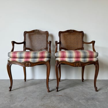 Louis XV Style French Country Arm Accent Dining  Chairs - A Pair 