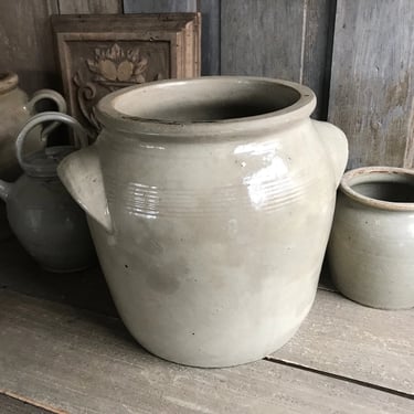 French Gris Confit Jar, Large Gray Stoneware Crock Pot, Utensils, Artist, Flower Vase, Rustic French Farmhouse, Farm Table 