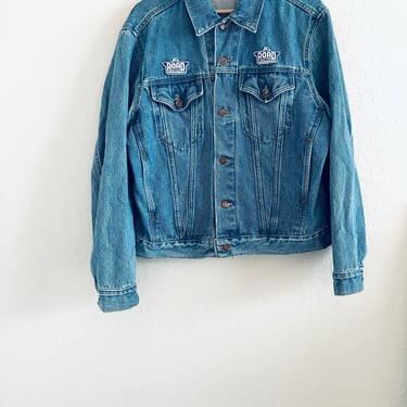90s Vintage Men’s Denim Trucker Jacket Embroidered Road Masters Champion Size Medium 