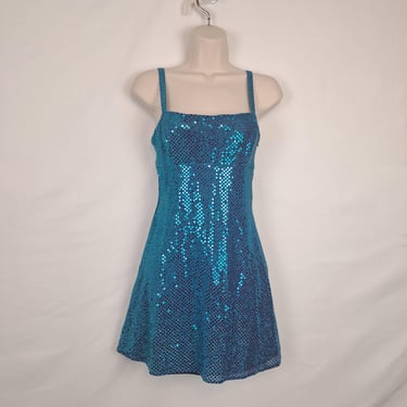Vintage 90s Aqua Blue Cage Back Mini Dress 