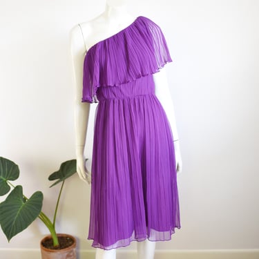 70s Miss Elliette One Shoulder Purple Dress - XS/S 