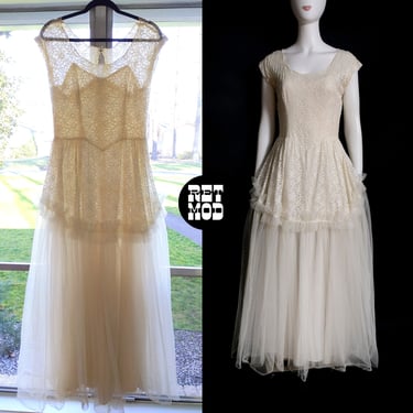 Ethereal Vintage 50s Lace Fit and Flare Wedding Dress with Lots of Fluff 