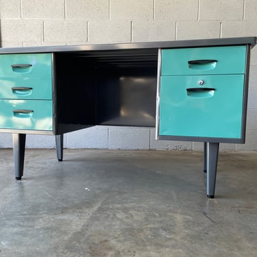 Rare Japanese Tanker Desk By Clipper, Refinished in Seafoam and Gray