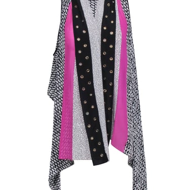 Diane von Furstenberg - Black & White Printed Vest Top W/ Sheer Pink Panel OS