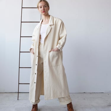 Cream canvas duster long jacket / S/M 