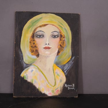 Vintage Milton B. Diehm Art Deco Portrait Painting | Signed Oil on Board | 1920s Female Portrait | 11.75