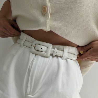 Vintage White Embossed Leather Belt