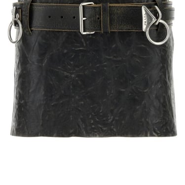 Prada Women Black Leather Mini Skirt