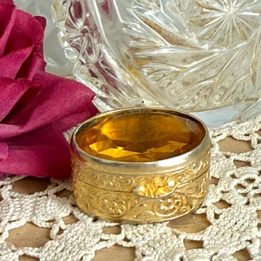 Ornate Pill Box, Faceted Glass Top, Made in Italy, Pillbox, Compact, Hinged Lid, Vintage 50s 60s 