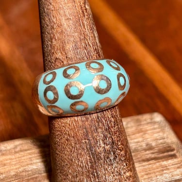 Sterling Silver Turquoise Enamel  Dome Ring Cocktail Ring Retro Fashion 925 