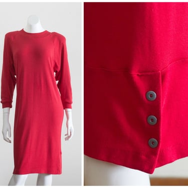 Vintage 1980s Red Knit Dress with Shoulder Pads 