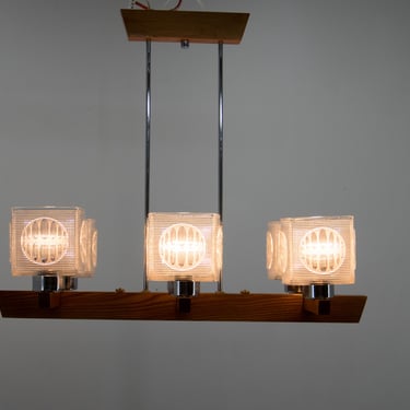 Set of Two Big Mid-Century Chandeliers by Instala Decin, 1970's / Vintage Wooden Chandelier / Long 