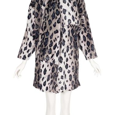 Norma Kamali 1990s Vintage Snow Leopard Faux Fur Coat & Scarf Set 