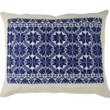 Blue Snow Flake Embroidered Antique Hungarian Pillow