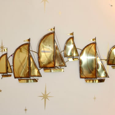 Mid Century Brass Sailboat Wall Sculpture