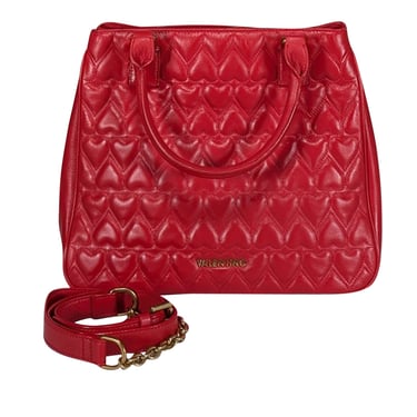 Valentino by Mario Valentino - Red Leather Heart Quilted Satchel Bag