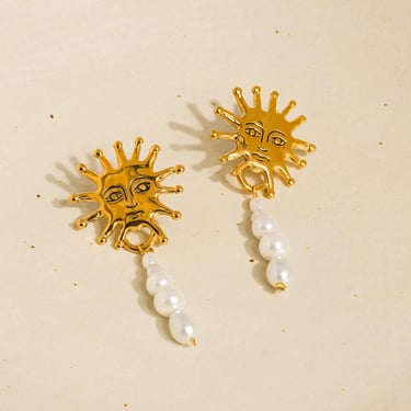 Algarve 18K Gold Non-Tarnish Sun Pearl Drop Earring