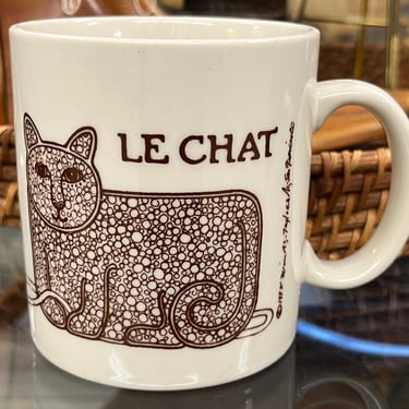 Taylor & Ng Le Chat coffee mug vintage primitives brown cat with yarn coffee cup 