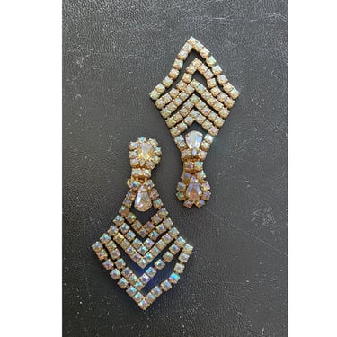 Vintage 60s Rhinestone Earrings Dangly Clips WEISS 