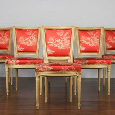 Antique French Louis XVI Style Painted Provincial Dining Chairs - Set of 6 
