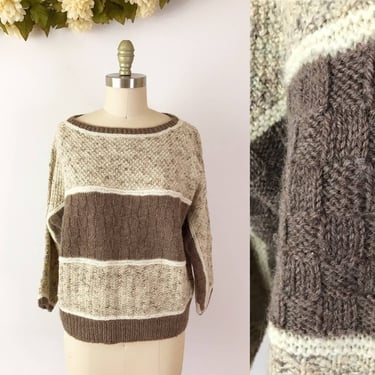 SIZE M/L Vintage Hand Knit Marled Textured Sweater Fall 