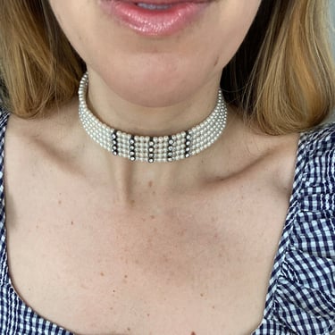 Pretty Pearl & Diamond Choker Necklace