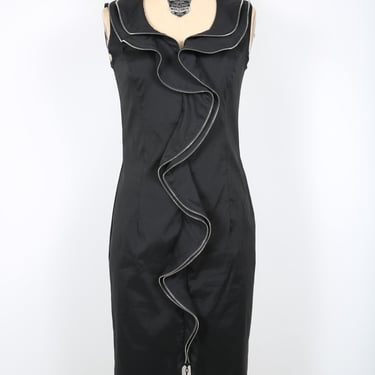 Black Shift Dress with Zipper Ruffle Detail Joseph Ribkoff Mod Modern Office Streetwear Sex In The City Carrie Bradshaw 