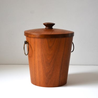 Vintage Teak Ice Bucket with Brass Ring Handles  by KMC, Japan, 1960s 