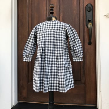 French Gingham Girls Pinafore Dress, Handsewn, Black Vichy Linen, French Farmhouse 