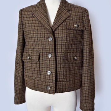 Ralph Lauren 100% Wool Box Jacket, Short Coat, Brown Plaid, Feels Like CASHMERE, Y2K, Fall Classic Vintage Riding Jacket Winter 
