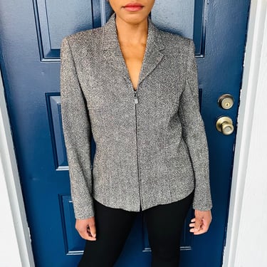 90s Kasper Company ASL Black & White Spotted Wool Jacket 