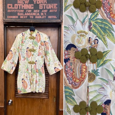 Vintage 1940’s Frank McIntosh Hula Maiden Rayon Hawaiian Lounge Jacket, Vintage Rayon, Hawaiian Print, Tiki, Tropical, 1940s, Frank Mcintosh 
