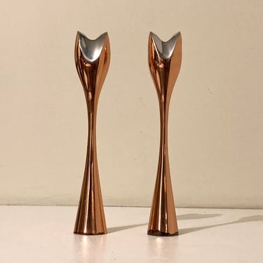 Nambe Copper and silver tulip candlesticks 