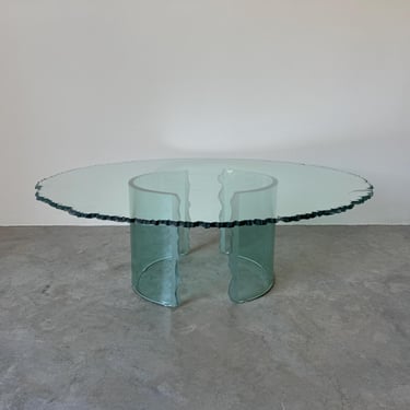 1980's Danny Lane - Style Sculptural Art Hand  Carved Glass Coffee Table 