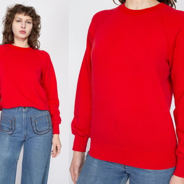 Medium 80s Red Raglan Sweatshirt | Vintage Slouchy Plain Crewneck Pullover 