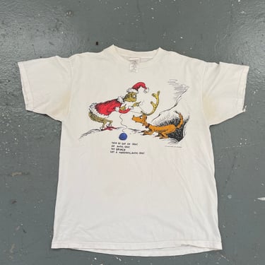 Size XL Vintage 90s Dr Seuss Grinch Graphic Short Sleeve T Shirt Men’s White Christmas Holiday Comic Funny Cartoon Disney 