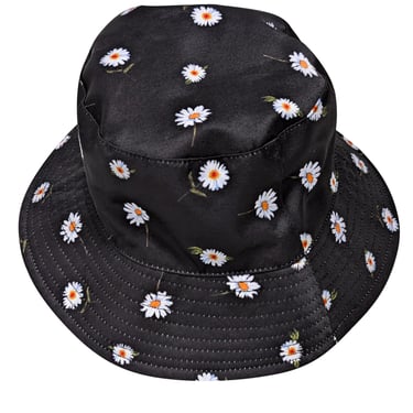 Alice &amp; Olivia - Black Daisy Print &amp; Solid White Reversible Bucket Hat