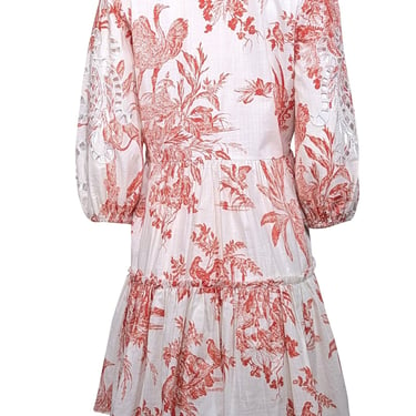 Sachin & Babi - White & Rust Red Toile Print Cotton Mini Dress Sz M