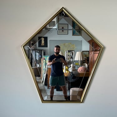 Postmodern Brass Frame Geometric Wall Mirror 