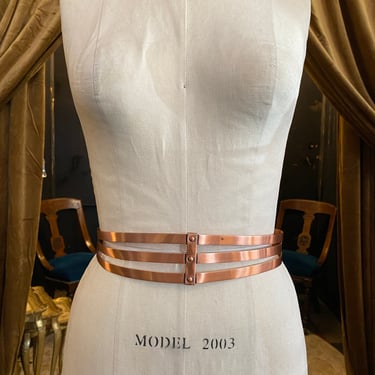 1950s copper belt, vintage belt, solid metal, signed Renoir, Eames era, mid century, modernist, adjustable, corset, designer, rockabilly 