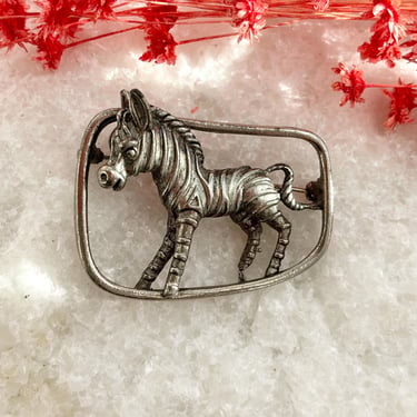 Vintage Silver Tone Zebra Shaped Retro Animal Brooch | Pin 