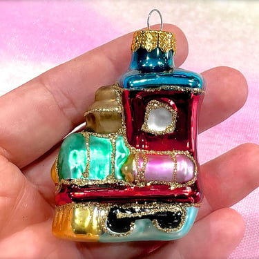 VINTAGE: Small Glass Christmas Tree Train Ornament - Locomotive - Boy - Mercury Ornament - Holiday Decorations - Xmas 