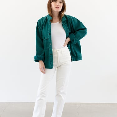 Vintage Emerald Green Single Pocket Work Jacket | Unisex Cotton Utility | Made in Italy | L XL | IT404 