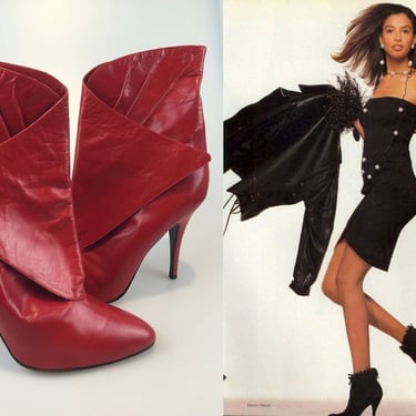 Kicking it Late 80s - Vintage 1980s NOS Lipstick Red Leather Italian Stiletto Heeled Boots - EU40/US9.5 