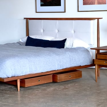 Mid Century Modern Storage Bed / Solid Wood Storage Bed / Handmade Wooden Bed Frame / Platform Storage Bed 