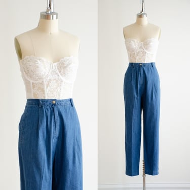 high waisted jeans 90s vintage Talbot's chambray pleated mom jeans denim trousers 