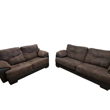 Brown Cloth/Leather Couch & Loveseat Set